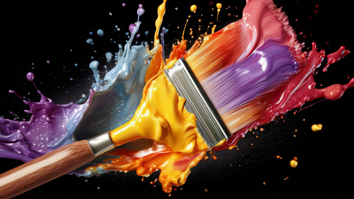 Colorful splash with paintbrush
