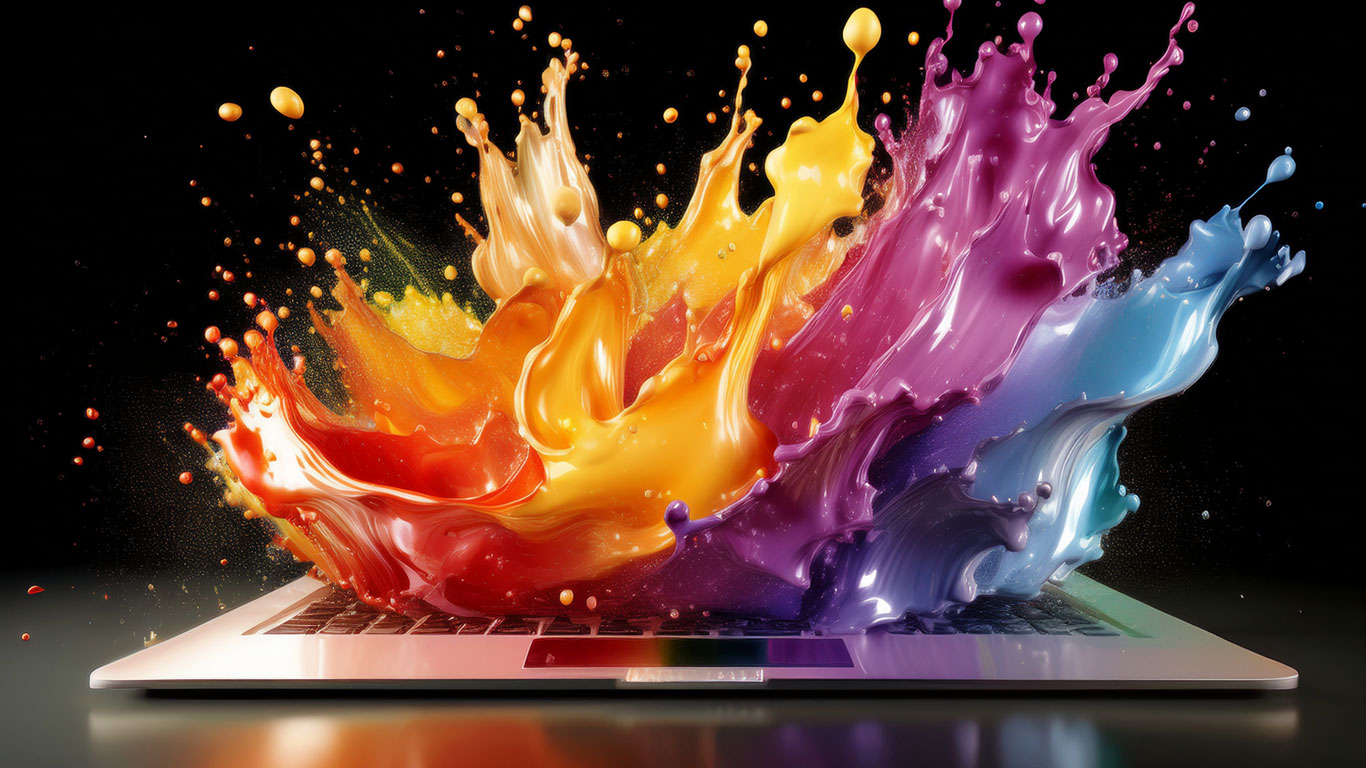Colorful splash of paint coming from computer